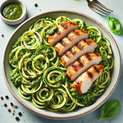 Zucchini Noodles with Pesto and Grilled Chicken