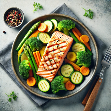 Grilled Salmon with Steamed Vegetables
