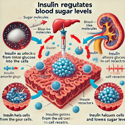 representation of insulin helping cells absorb glucose