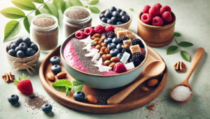 Banner image for 'How to Make the Perfect Low-Carb Smoothie Bowl,' featuring a vibrant smoothie bowl topped with berries, chia seeds, shredded coconut, and nuts.